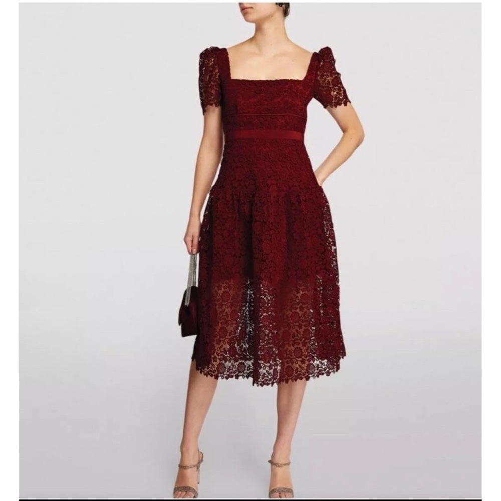 self portrait gorgeous burgundy red Guipure Lace Midi holiday dress size 0